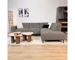 Dimehouse Lounge Hoekbank Ravi – Chenille Gemêleerd Taupe – Rechts - Stof - Scandinavisch & Basic - 262 x 83 x 195 cm