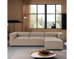 Dimehouse Lounge Modulaire bank 3-zits met hocker Fora bruin - Linnen - Modern - 297 x 66 x 190 cm