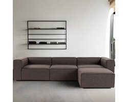 Dimehouse Lounge Modulaire hoekbank Fora met losse hocker linnen stof - bruin - Linnen - Modern - 296 x 66 x 185 cm