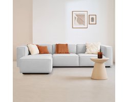 Dimehouse Lounge Modulaire hoekbank met losse hocker grijs linnen stof Fora - Linnen - Modern - 297 x 66 x 190 cm