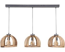 Dimehouse Madri Hanglamp - Industriëel - 3-lichts - Mangohout - Gebogen