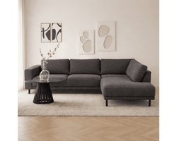 Dimehouse Moderne 3-zits hoekbank met Lounger Antraciet Stof Aniko rechts 240x197x78 cm - Stof - Modern - 240 x 197 x 93 cm