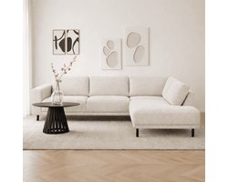 Dimehouse Moderne 3-zits Hoekbank Rechts Beige Stof Aniko met Lounger 240x197x78 cm - Stof - Modern - 240 x 197 x 93 cm