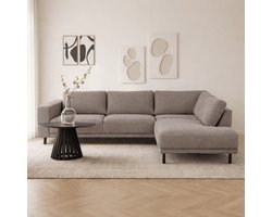 Dimehouse Moderne 3-zits Hoekbank Rechts Taupe Stof Aniko met Lounger 240x197x78 cm - Stof - Modern - 240 x 197 x 93 cm