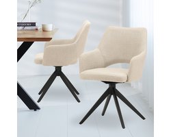 Dimehouse Moderne Draaibare Eetkamerstoel Beige Stof Sid - Met Armleuningen - Stof - Modern