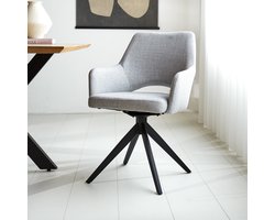 Dimehouse Moderne Draaibare Eetkamerstoel Lichtgrijs Stof Sid - Met Armleuningen - Stof - Modern