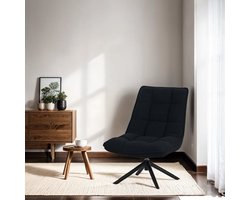 Dimehouse Moderne draaifauteuil zwart bouclé stof 360° draaibaar Yuki - Stof - Modern