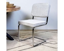 Dimehouse Moderne Eetkamerstoel Grijs Bouclé Stof Sway - Chrome Frame - Zonder Armleuningen - Stof - Modern
