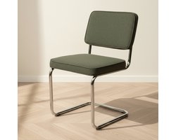 Dimehouse Moderne Eetkamerstoel Groen Bouclé Stof Sway - Chrome Frame - Zonder Armleuningen - Stof - Modern