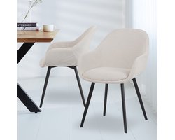 Dimehouse Moderne Eetkamerstoel Remy Ribstof Crème - Met Armleuningen - Stof - Industrieel