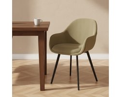 Dimehouse Moderne Eetkamerstoel Remy Ribstof Groen - Met Armleuningen - Stof - Scandinavisch & Basic