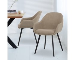 Dimehouse Moderne Eetkamerstoel Remy Ribstof Taupe - Met Armleuningen - Stof - Industrieel