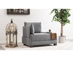 Dimehouse Moderne Fauteuil Grijs Stof Fly - Links - Met Houten Tafeltje - Stof - Modern
