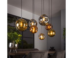 Dimehouse Moderne Hanglamp Ada Gekleurd Glas 7-lichts 7-lichts - Zilver - Design