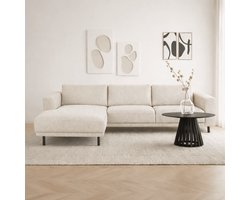 Dimehouse Moderne Hoekbank Links Beige Stof Aniko met Chaise Longue 238x142x78 cm - Stof - Modern - 238 x 142 x 93 cm