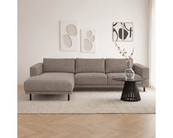 Dimehouse Moderne Hoekbank Links Taupe Stof Aniko met Chaise Longue 238x142x78 cm - Stof - Modern - 238 x 142 x 93 cm