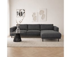 Dimehouse Moderne hoekbank met Chaise Longue Antraciet Stof Aniko rechts 238x142x78 cm - Stof - Modern - 238 x 142 x 93 cm