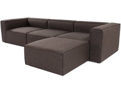 Dimehouse Modulaire hoekbank met losse hocker donker bruin linnen stof Fora - Linnen - Modern - 296 x 66 x 185 cm