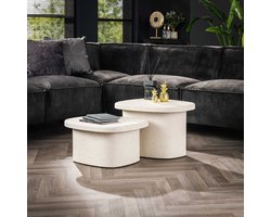 Dimehouse Organische Marmer Composiet Salontafel Set van 2 Zaya - 57 x 44 x 40 cm - Marmer - Japandi - Organisch