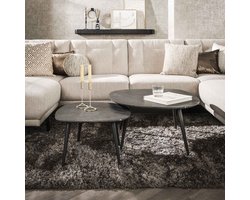 Dimehouse Organische Salontafel Set van 2 Conner Keramiek Look Grijs - 85 x 79 x 40 cm - Hout - Industrieel - Rond