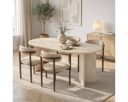 Dimehouse Ovale eettafel travertin melamine - Japandi - 180x89,5x75 cm - Sota - Hout - Scandinavisch & Basic - Ovaal