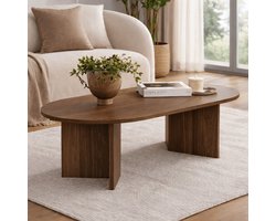 Dimehouse Ovale salontafel walnoot melamine - Japandi - 119x60 cm - Sota - 119 x 60 x 40 cm - Hout - Japandi - Ovaal