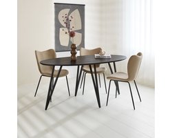 Dimehouse Ovale Zwarte Eettafel Cesar Mangohout 190 x 100 x 76 cm - Hout - Modern - Ovaal