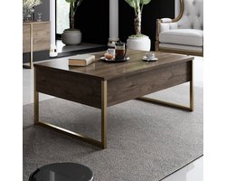 Dimehouse Rechthoekige Salontafel Walnoot Luxe 90x60 - Gouden Frame - 90x60x40 cm - Hout - Modern - Rechthoek
