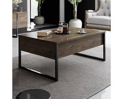 Dimehouse Rechthoekige Salontafel Walnoot Luxe 90x60 - Zwart Frame - 90x60x40 cm - Hout - Modern - Rechthoek