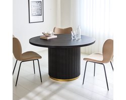 Dimehouse Ronde Eettafel Zwart Elora Mangohout met Gouden Detail 110 x 110 x 76 cm - Hout - Industrieel - Rond