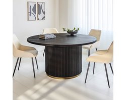 Dimehouse Ronde Eettafel Zwart Elora Mangohout met Gouden Detail 150 x 150 x 76 cm - Hout - Industrieel - Rond