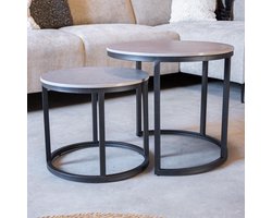 Dimehouse Ronde Salontafel Set van 2 Sintered Stone Marmerlook Paige Grijs - 53 x 53 x 47 cm - Marmer - Industrieel - Rond