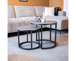 Dimehouse Ronde Salontafel Set van 2 Sintered Stone Marmerlook Paige Grijs - 53 x 53 x 47 cm - Marmer - Modern - Rond