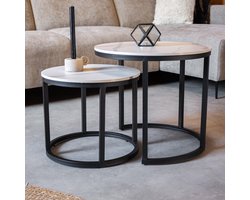 Dimehouse Ronde Salontafel Set van 2 Sintered Stone Marmerlook Paige Wit - 53 x 53 x 47 cm - Marmer - Industrieel - Rond