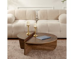 Dimehouse Salontafel Rond 85 cm Naturel Walnoot Melamine Orin - 30x85x30 cm - Hout - Japandi - Ovaal