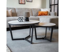 Dimehouse Salontafel Set van 2 Brady Rond Marmerlook Wit - 69 x 69 x 43 cm - Marmer - Modern - Rond