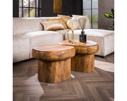 Dimehouse Salontafel set van 2 Kacie mangohout zandkleur - 66 x 60 x 40 cm - Hout - Industrieel - Organisch