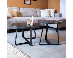 Dimehouse Salontafel Set van 2 Tanner Rond Marmerlook Zwart Rond - 69 x 69 x 40 cm - Marmer - Industrieel - Rond