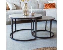 Dimehouse Salontafel set van 2 Trevor marmer grijs rond - 68 x 68 x 43 cm - Marmer - Industrieel - Rond