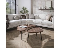 Dimehouse Salontafelset Kira Organisch Acaciahout Bruin Set van 2 - 103 x 55 x 37 cm - Hout - Japandi - Ovaal