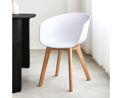 Dimehouse Scandinavische Eetkamerstoel Herning Wit – Kunststof Kuip – Beukenhouten Poten - Kunststof - Scandinavisch & Basic