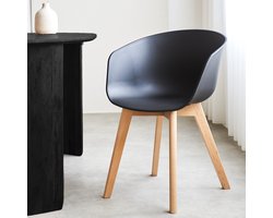 Dimehouse Scandinavische Eetkamerstoel Herning Zwart – Kunststof Kuip – Beukenhouten Poten - Kunststof - Scandinavisch & Basic
