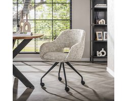 Dimehouse Set van 2 Eetkamerstoelen Met Wieltjes Springo Draaibaar Eagle Stof Crème - Stof - Modern