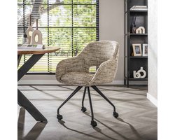 Dimehouse Set van 2 Eetkamerstoelen Met Wieltjes Springo Draaibaar Eagle Stof Zand - Stof - Modern