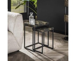 Dimehouse Set van 2 Rechthoekige Bijzettafels Minette Zwart Goud Teakhout - 47 x 34 x 56 cm - Hout - Design - Rechthoek