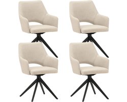 Dimehouse Set van 4 Draaibare Eetkamerstoelen Sid Beige Stof - Met Armleuningen - Stof - Industrieel