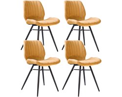 Dimehouse Set van 4 Eetkamerstoelen Beau Geel Velvet Stof - Zonder Armleuningen - Velvet - Design