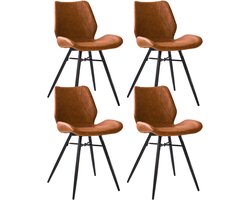 Dimehouse Set van 4 Eetkamerstoelen Beau Industrieel Cognac Kunstleer - Zonder Armleuningen - Kunstleer - Industrieel