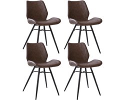 Dimehouse Set van 4 Eetkamerstoelen Beau Industrieel Taupe Kunstleer - Zonder Armleuningen - Kunstleer - Industrieel