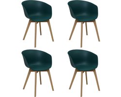 Dimehouse Set van 4 Eetkamerstoelen Herning Scandinavisch Groen – Kunststof en Beukenhout - Kunststof - Scandinavisch & Basic